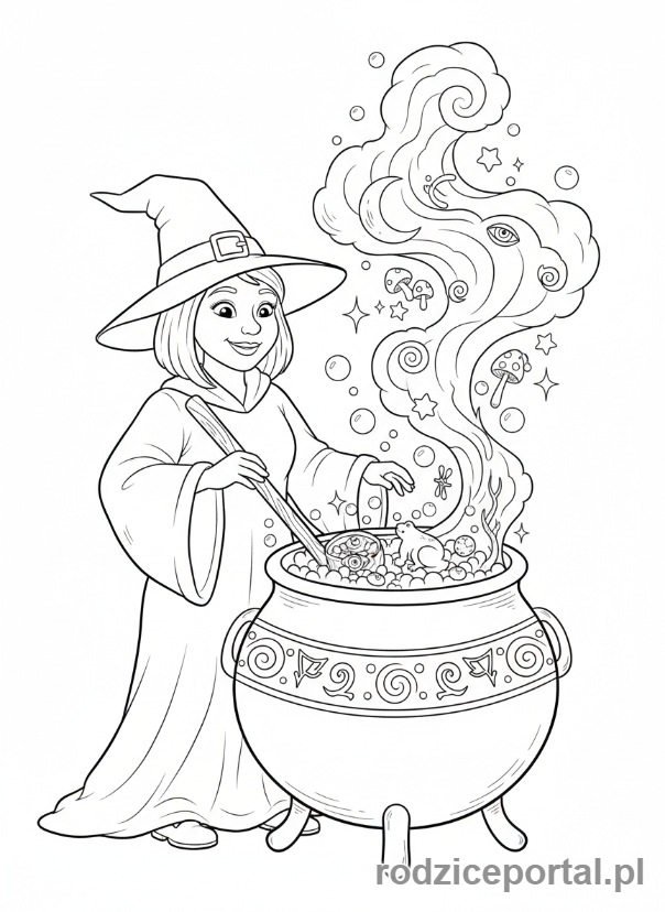 Kolorowanka Czarownica - Czarownica warzy eliksir