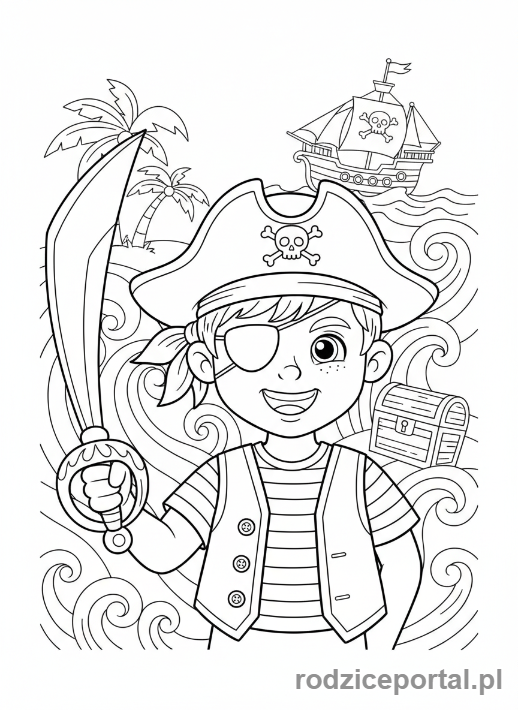 Kolorowanka Czas Wolny Dzieci - Chłopiec przebrany za pirata
