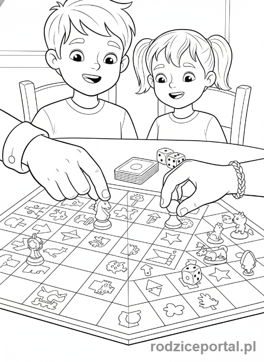 Kolorowanka Czas Wolny Dzieci - Rodzeństwo grające w grę planszową