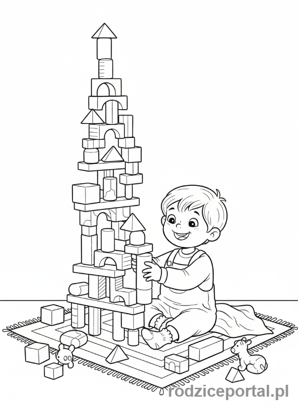 Kolorowanka Czas Wolny - Dziecko budujące z klocków