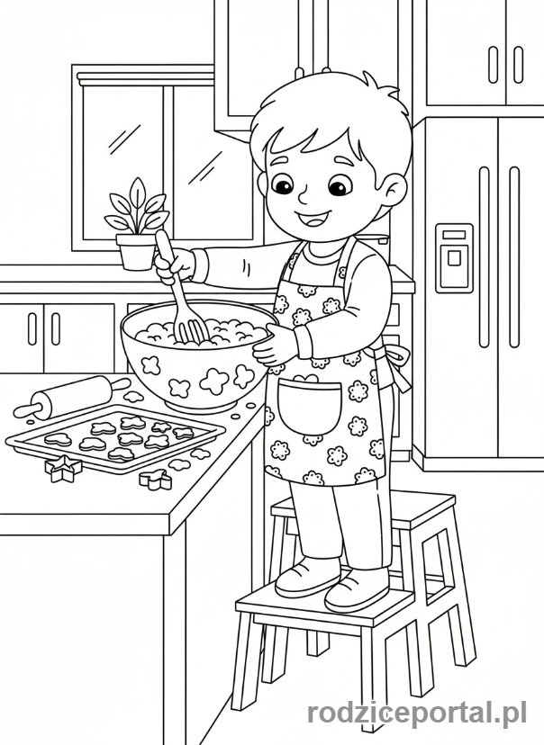 Kolorowanka Czas Wolny - Dziecko piekące ciasteczka