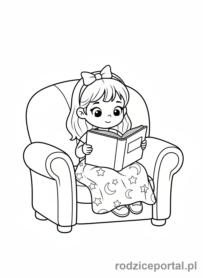 Kolorowanka Czas Wolny - Dziewczynka czytająca książkę