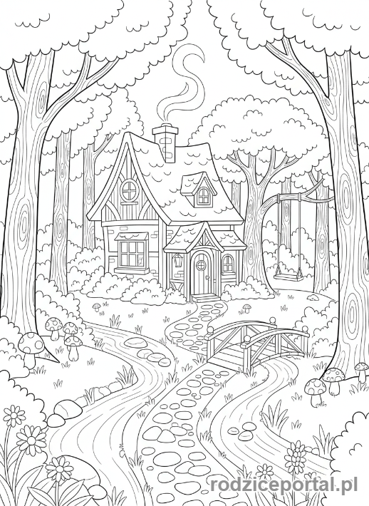 Kolorowanka Czerwony Kapturek - Domek babci w lesie