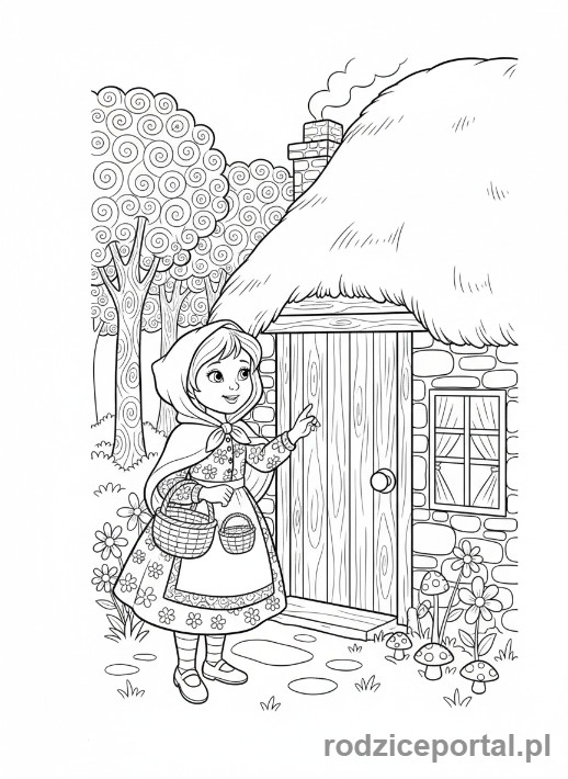 Kolorowanka Czerwony Kapturek - Kapturek puka do babci