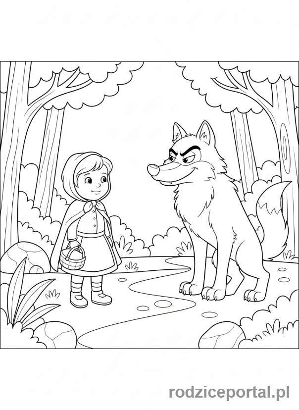 Kolorowanka Czerwony Kapturek - Spotkanie Kapturka z wilkiem