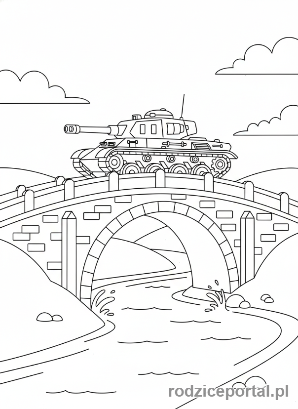 Kolorowanka Czołg - Czołg na moście