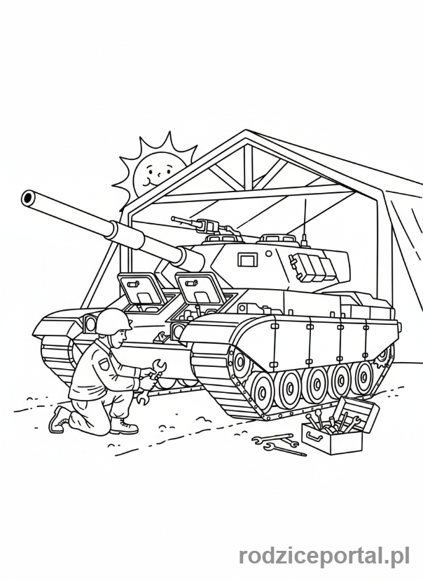 Kolorowanka Czołg - Czołg w naprawie