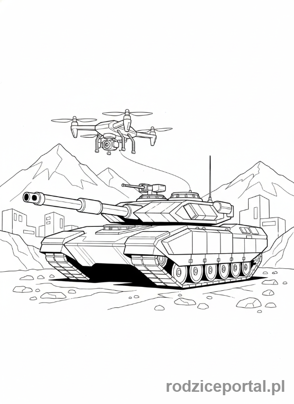 Kolorowanka Czołg - Czołg z dronem