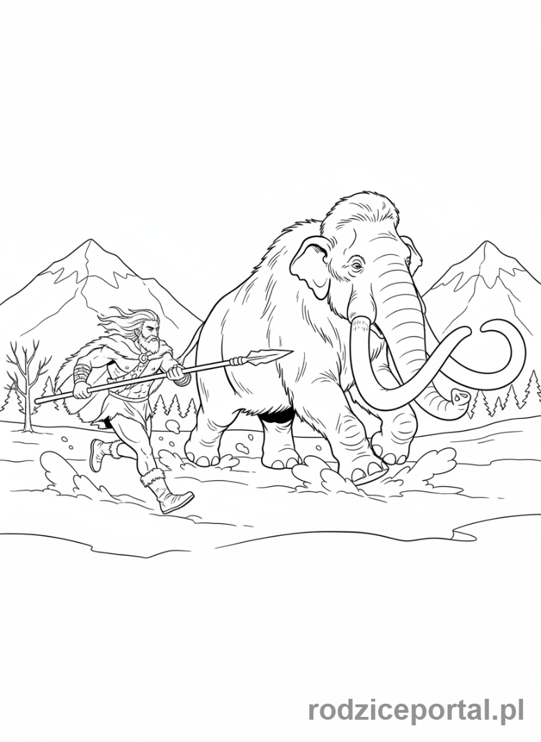 Kolorowanka Dawne Czasy - Człowiek pierwotny polujący