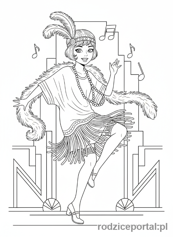 Kolorowanka Dawne Czasy - Dziewczyna flapper z lat 20