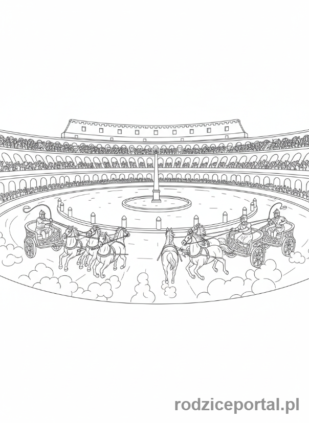 Kolorowanka Dawne Czasy - Rzymskie wyścigi rydwanów