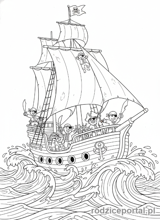 Kolorowanka Dawne Czasy - Statek piracki