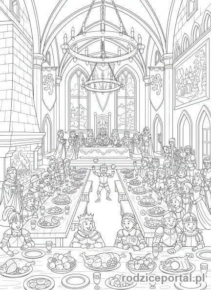 Kolorowanka Dawne Czasy - Uczta średniowieczna