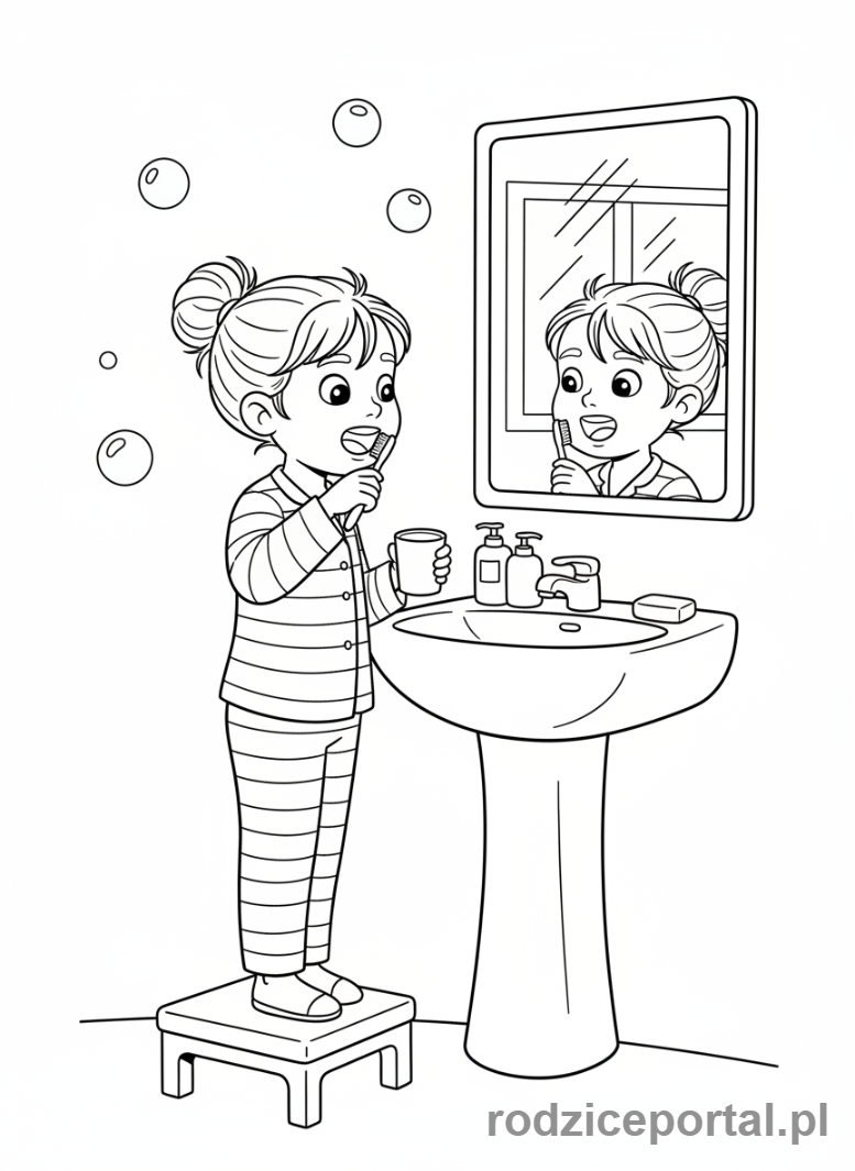 Kolorowanka Dbanie O Zęby - Dziecko przed lustrem