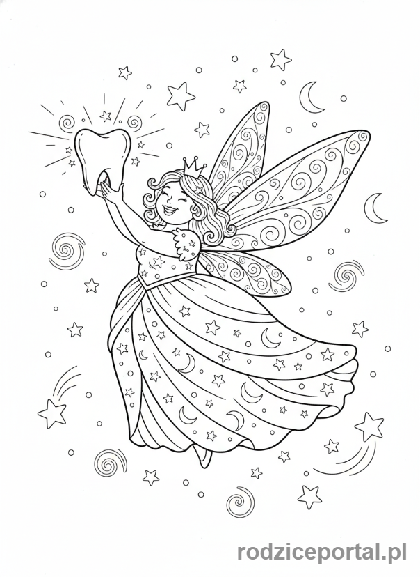 Kolorowanka Dbanie O Zęby - Wróżka Zębuszka z zębem