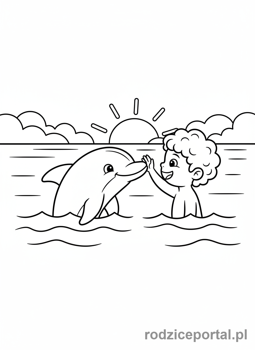 Kolorowanka Delfin - Delfin z dzieckiem