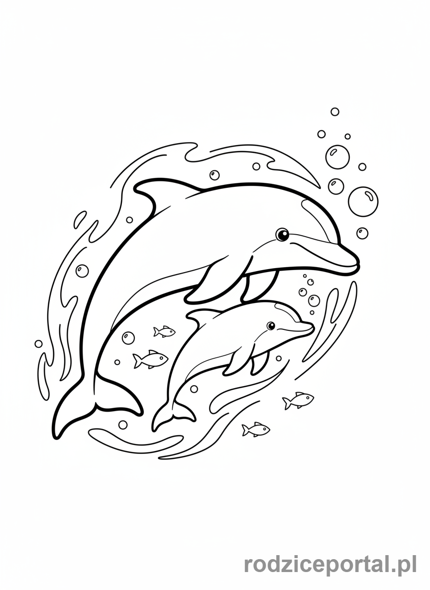 Kolorowanka Delfin - Mama i mlode delfiny