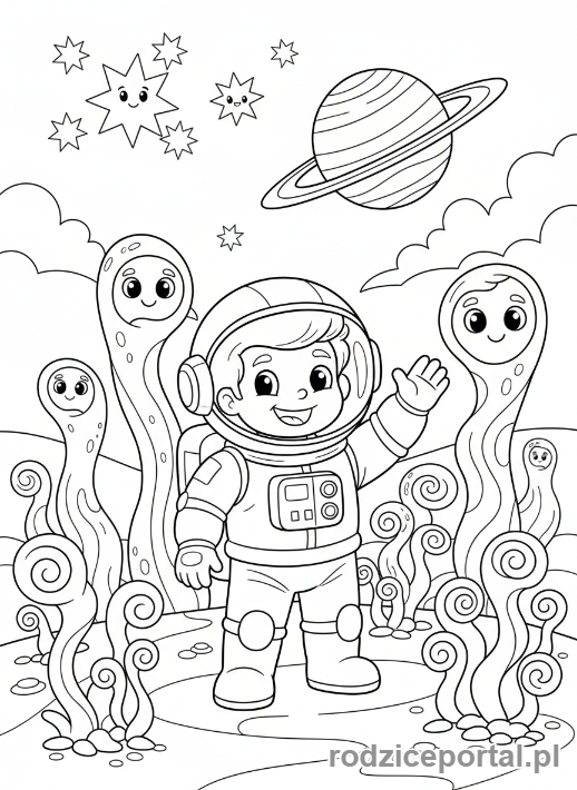Kolorowanka Dla Dzieci 6 Lat - Astronauta na obcej planecie