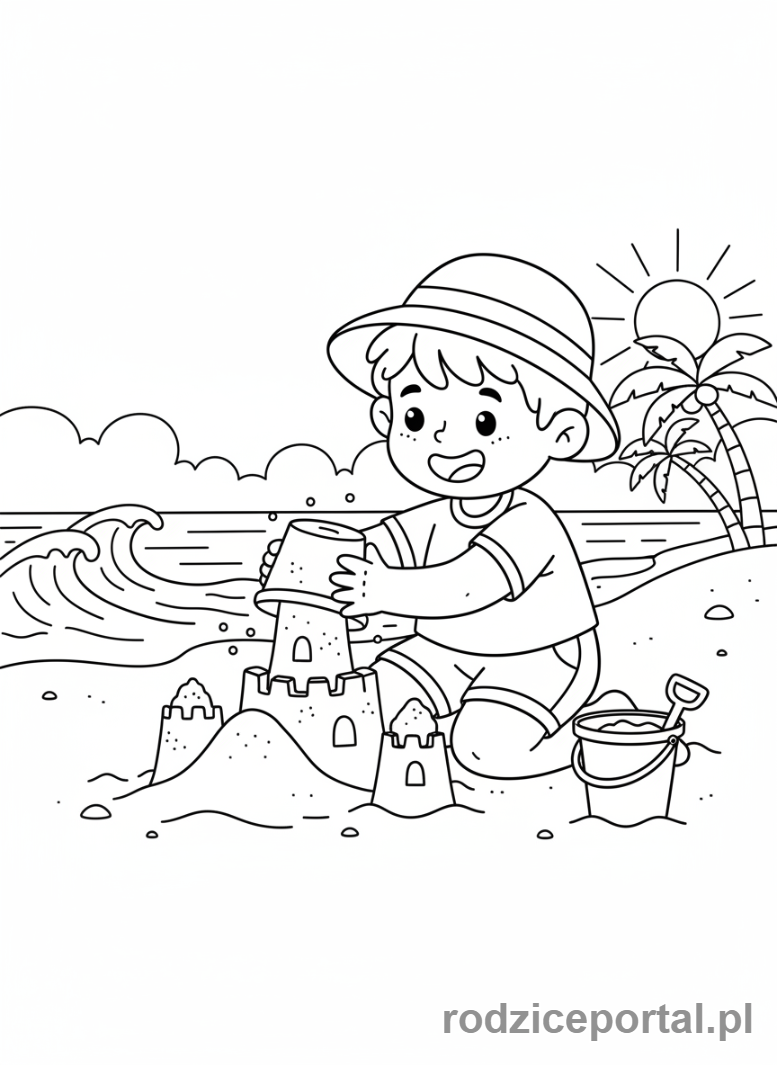 Kolorowanka Dla Dzieci 6 Lat - Dziecko budujące zamek z piasku