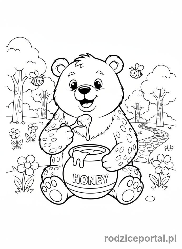 Kolorowanka Dla Dzieci 6 Lat - Miś jedzący miód