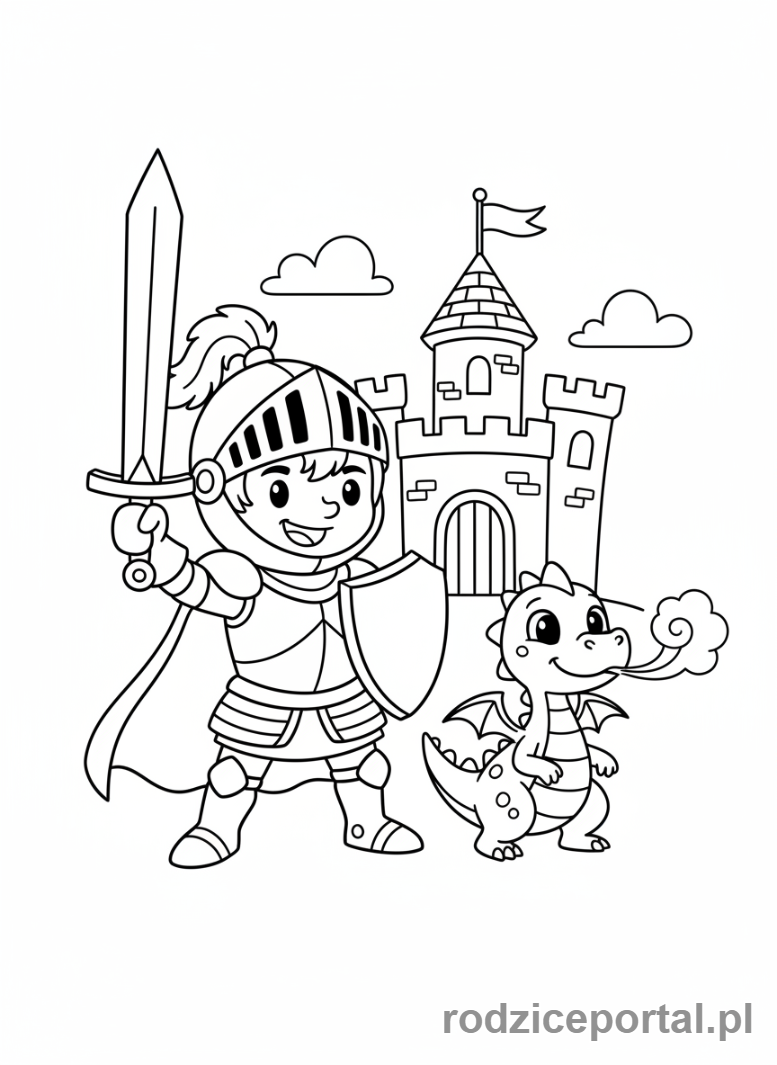 Kolorowanka Dla Dzieci 6 Lat - Rycerz i przyjazny smok