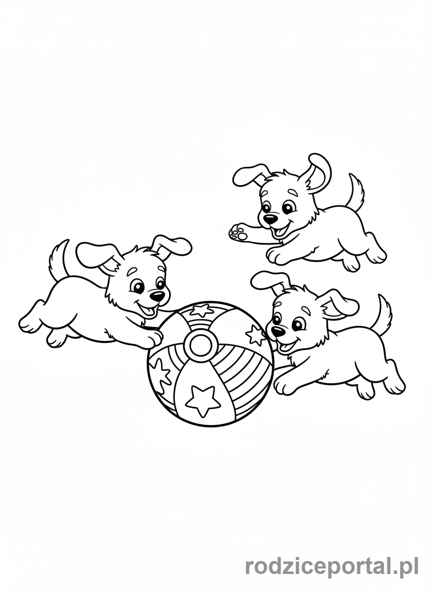 Kolorowanka Dla Dzieci 6 Lat - Szczeniaczki bawiące się piłką