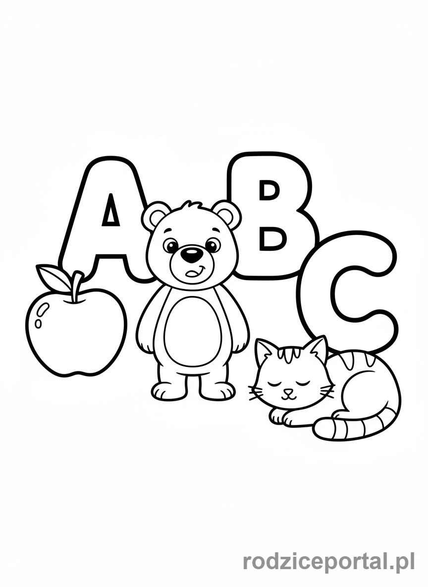 Kolorowanka Dla Dzieci Do Nauki - Alfabet A B C, zwierzęta obok liter