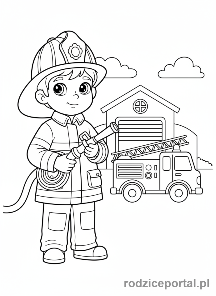 Kolorowanka Dla Dzieci Do Nauki - Dziecko jako strażak z wężem