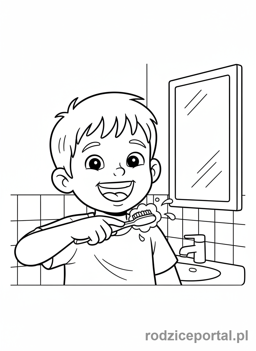 Kolorowanka Dla Dzieci Do Nauki - Dziecko myjące zęby w łazience