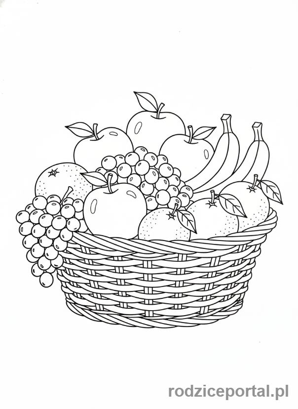Kolorowanka Dla Dzieci Do Nauki - Kosz pełen owoców, jabłka, banany