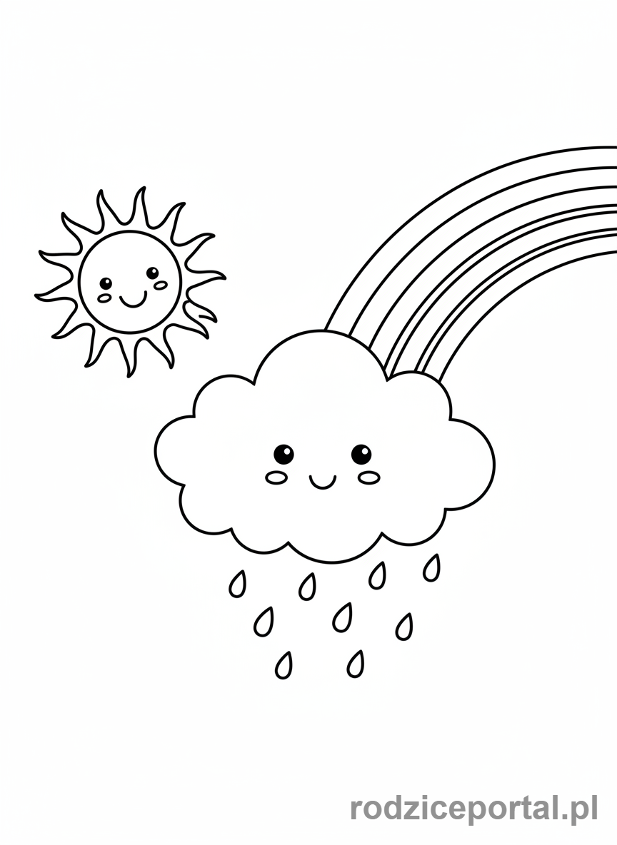 Kolorowanka Dla Dzieci Do Nauki - Słońce, chmura i tęcza po deszczu