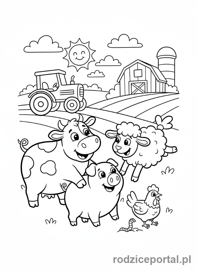 Kolorowanka Dla Dzieci Do Nauki - Zwierzęta na farmie, traktor