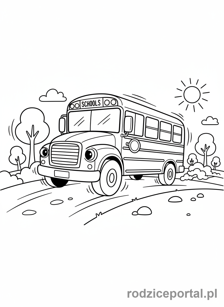 Kolorowanka Dla Dzieci Z Adhd - Autobus szkolny w drodze do szkoły