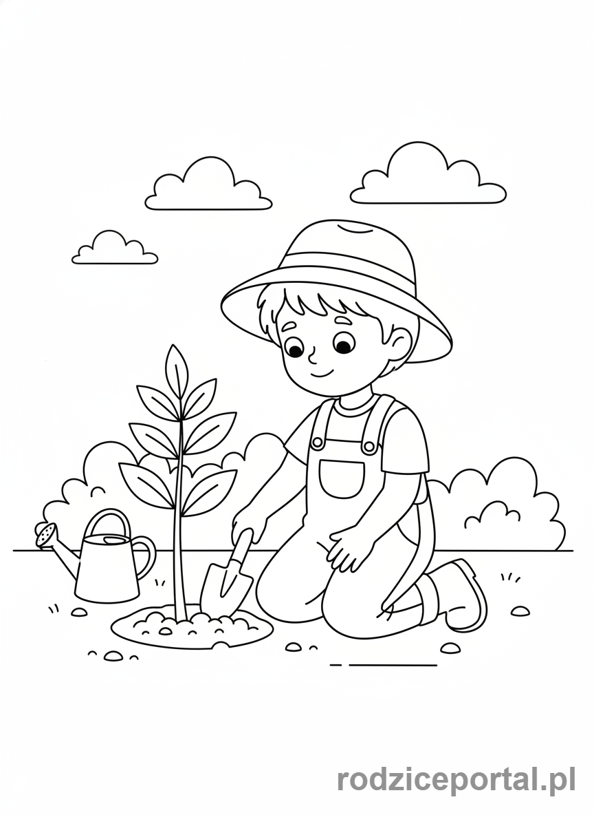 Kolorowanka Dla Dzieci Z Adhd - Dziecko sadzące małe drzewko