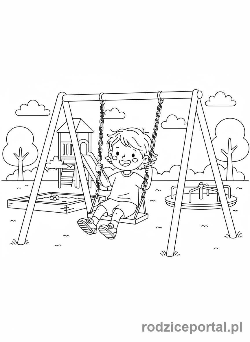Kolorowanka Dla Dzieci Z Adhd - Dziecko z uśmiechem na huśtawce