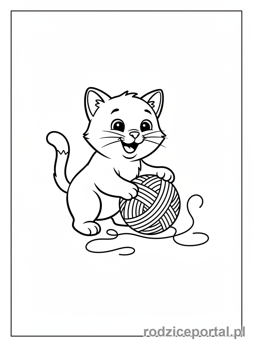 Kolorowanka Dla Dzieci Z Adhd - Szczęśliwy kot bawiący się kłębkiem włóczki