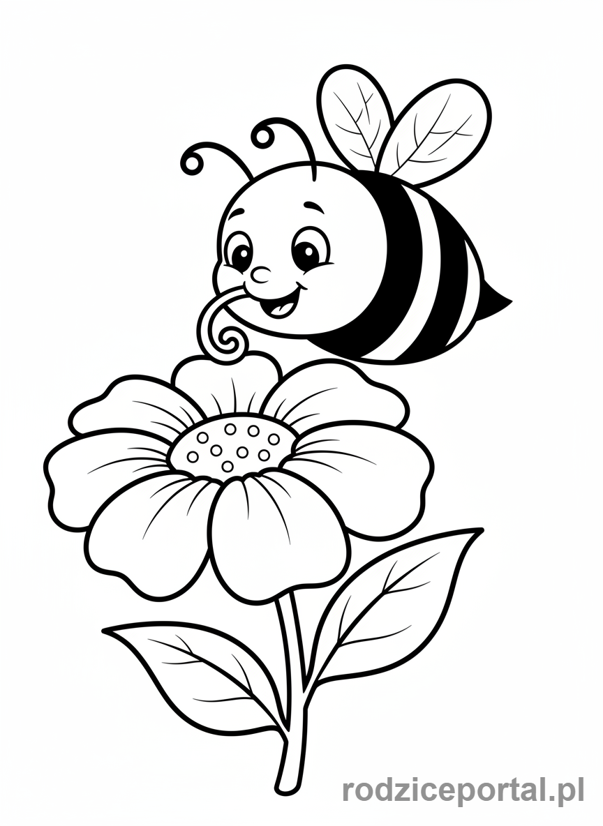 Kolorowanka Dla Dzieci Z Adhd - Wesoła pszczoła zbierająca nektar