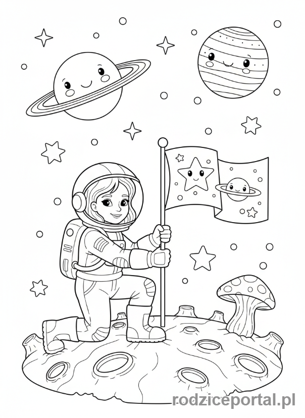 Kolorowanka Dla Dziewczynek 10 Lat - Dziewczynka astronautka na księżycu