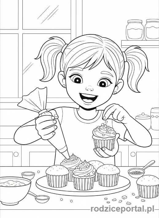 Kolorowanka Dla Dziewczynek 10 Lat - Dziewczynka dekorująca babeczki