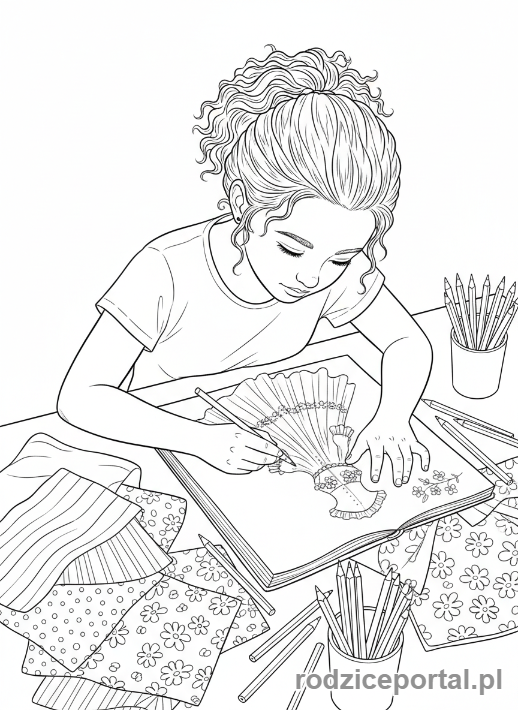 Kolorowanka Dla Dziewczynek 10 Lat - Dziewczynka projektująca sukienkę