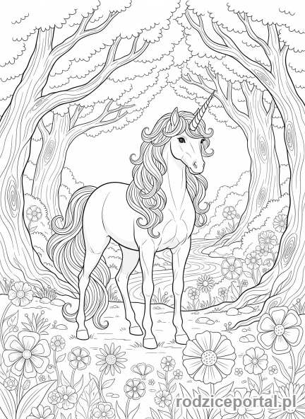 Kolorowanka Dla Dziewczynek 10 Lat - Jednorożec w magicznym lesie