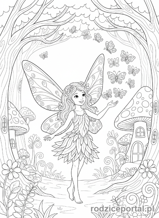Kolorowanka Dla Dziewczynek 10 Lat - Wróżka bawiąca się z motylami