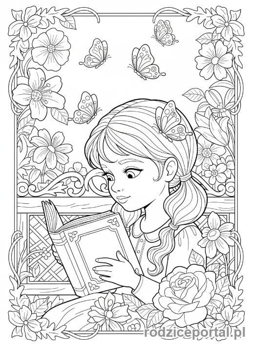 Kolorowanka Dla Dziewczynek 11 Lat - Dziewczyna czytająca w ogrodzie