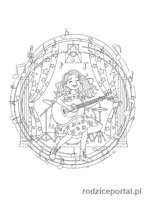 Kolorowanka Dla Dziewczynek 11 Lat - Dziewczyna grająca na gitarze