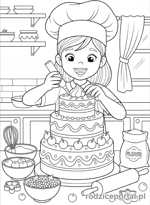 Kolorowanka Dla Dziewczynek 11 Lat - Dziewczyna piekąca ciasto