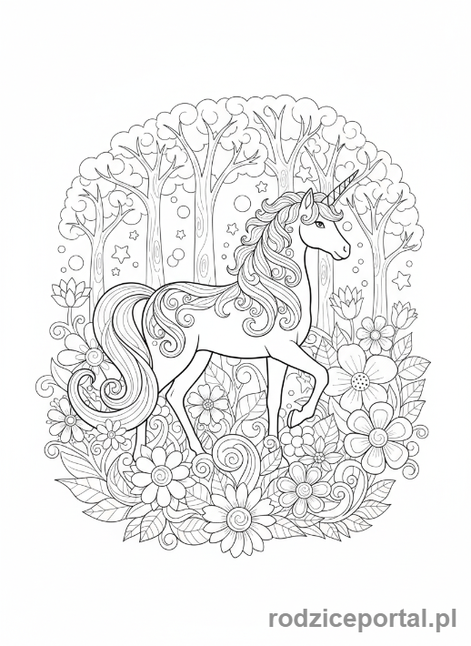 Kolorowanka Dla Dziewczynek 11 Lat - Jednorożec i kwiaty