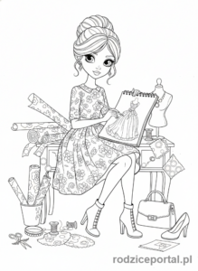 Kolorowanka Dla Dziewczynek 8 Lat - Dziewczynka projektująca sukienkę