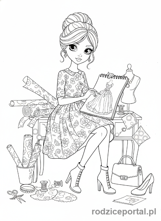 Kolorowanka Dla Dziewczynek 8 Lat - Dziewczynka projektująca sukienkę