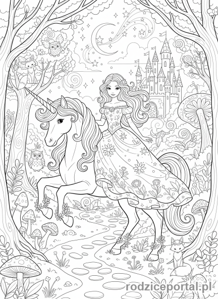 Kolorowanka Dla Dziewczynek 8 Lat - Księżniczka na jednorożcu
