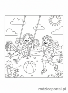 Kolorowanka Dla Dziewczynek 8 Lat - Przyjaciółki bawiące się w parku